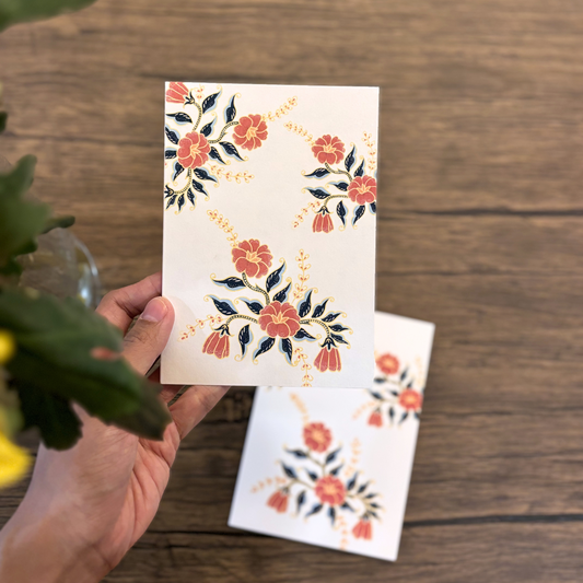 Trio Red Batik Flowers Greeting Card