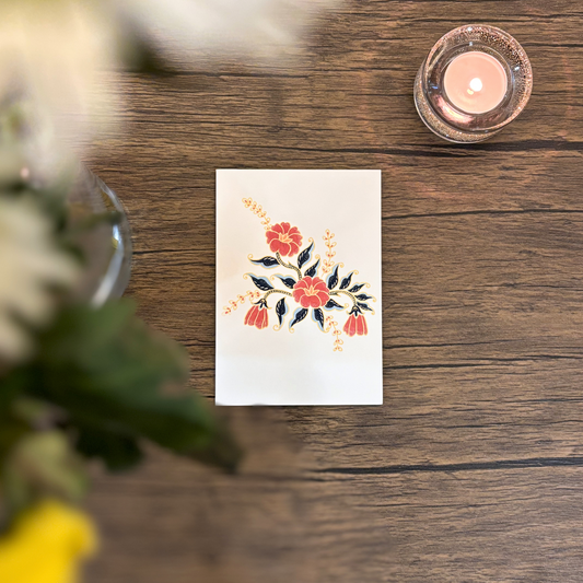 Red Batik Flower Greeting Card