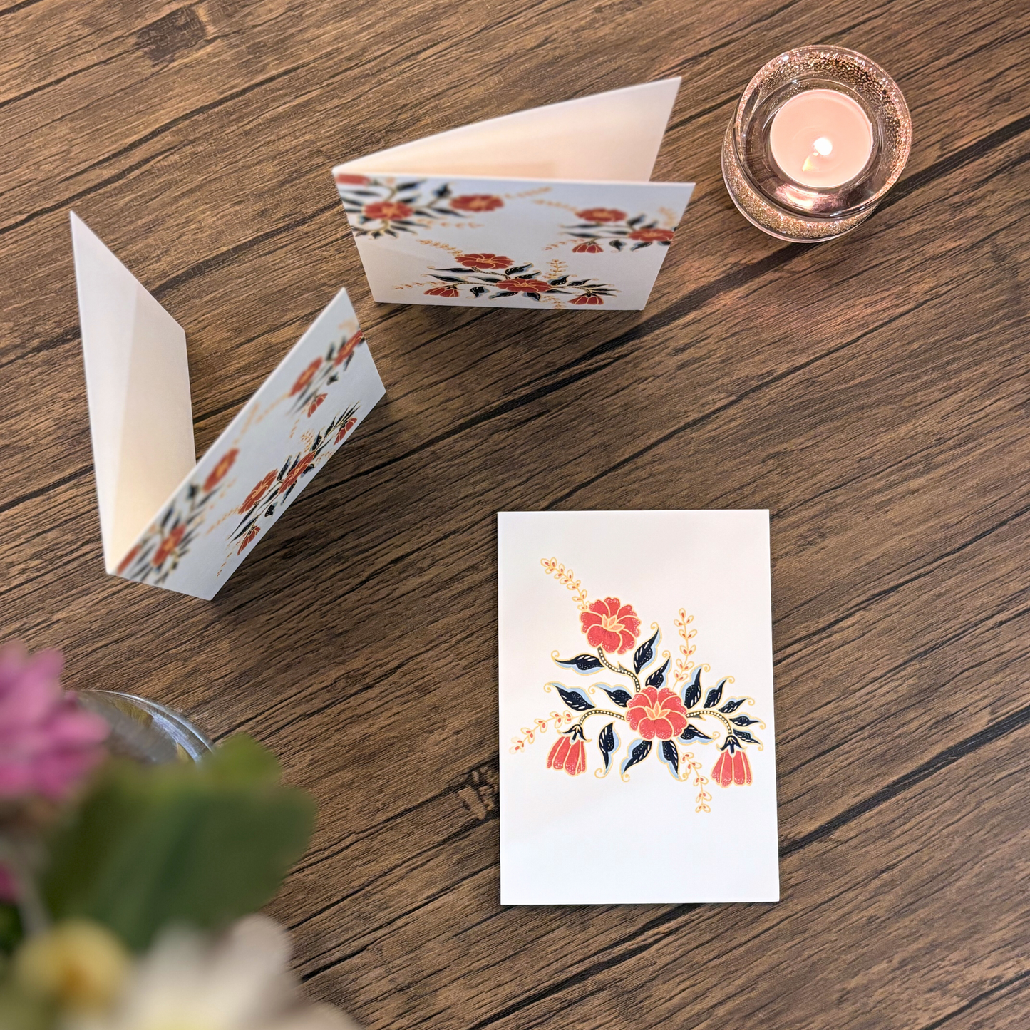 Red Batik Flower Greeting Card