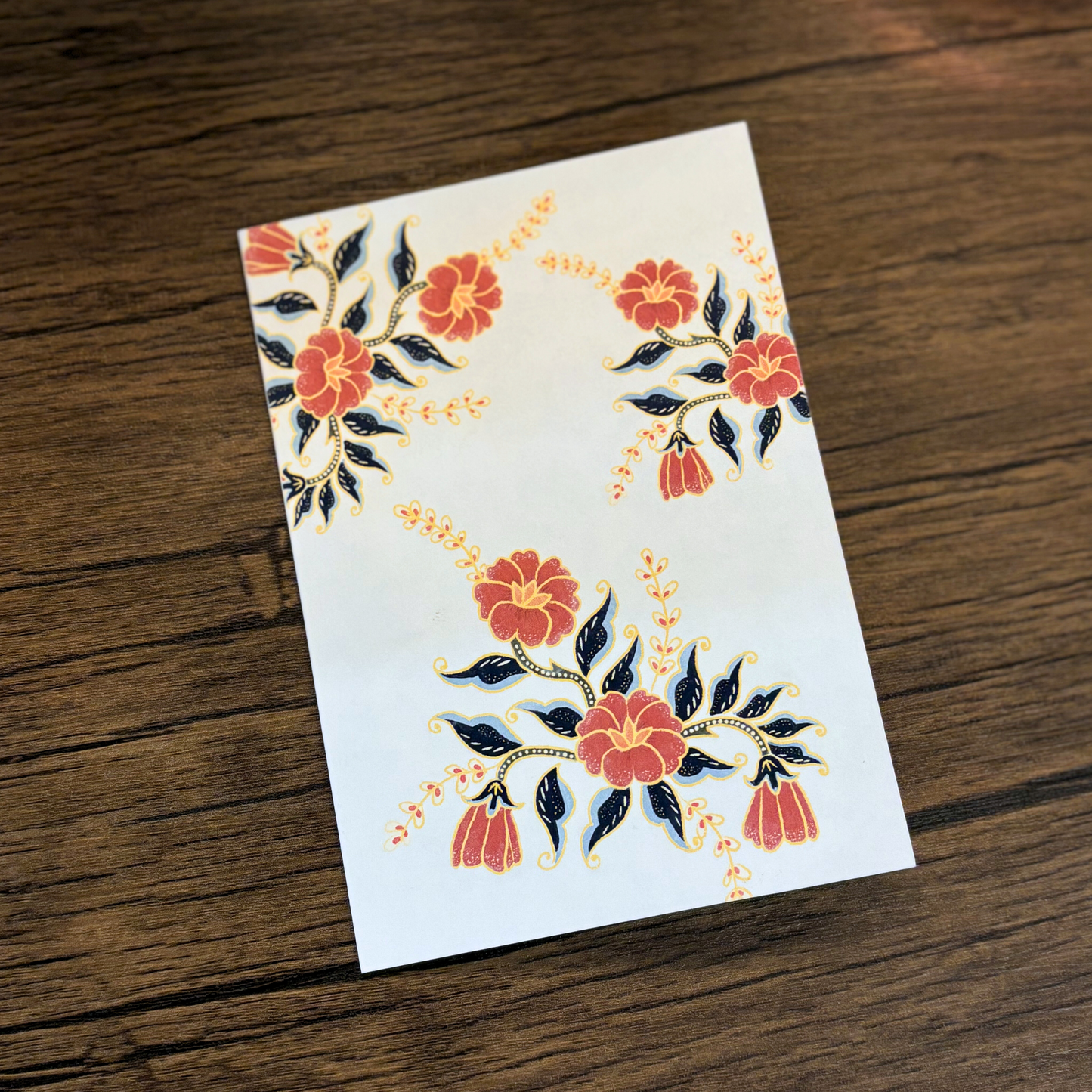 Trio Red Batik Flowers Greeting Card
