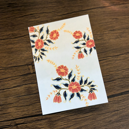 Trio Red Batik Flowers Greeting Card