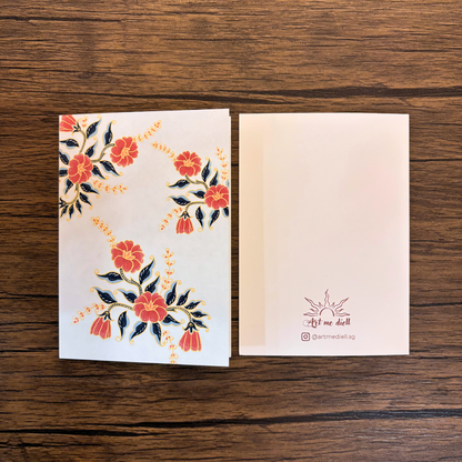 Trio Red Batik Flowers Greeting Card