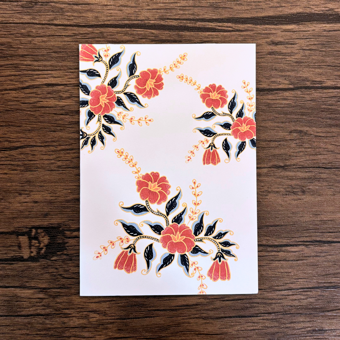 Trio Red Batik Flowers Greeting Card